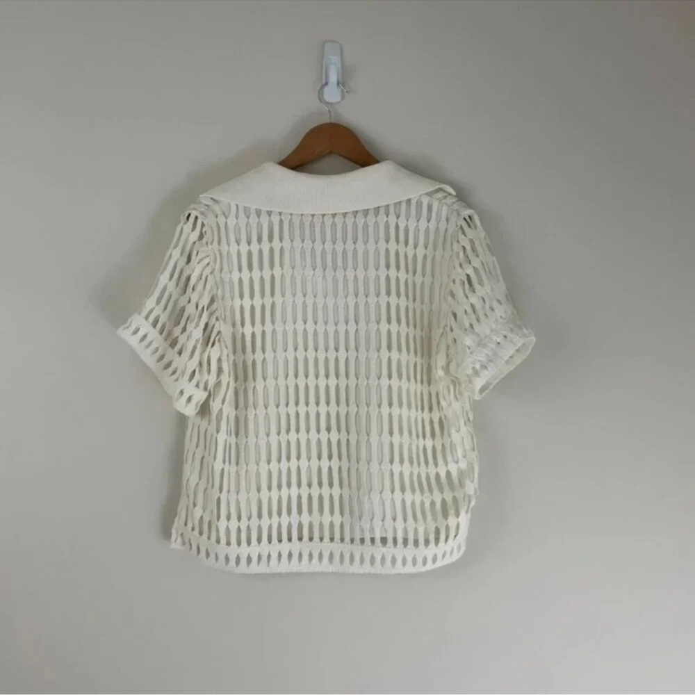 Jonathan Simkhai Rossi Net Knit Overlay Polo Shirt in White Size Small - Picture 2 of 5
